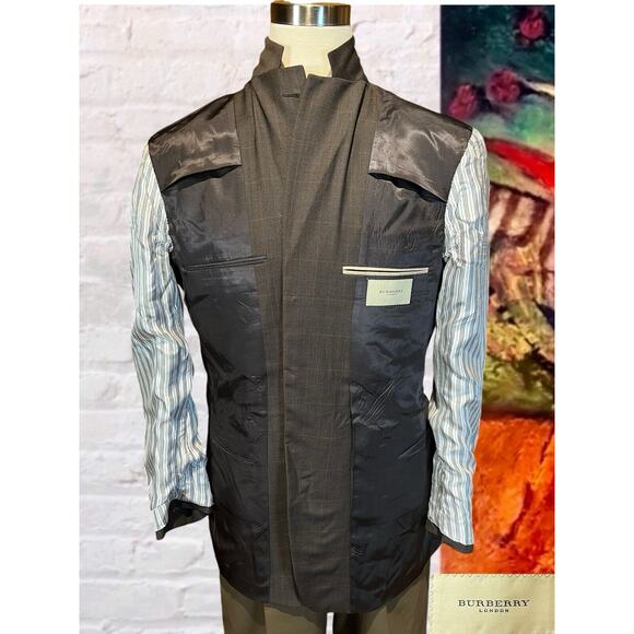 Burberry London 42L Brown Blue Tan Plaid Designer Blazer Sport Coat Jacket - Picture 9 of 16